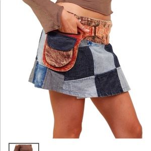Jayli denim patchwork pocket belt skirt